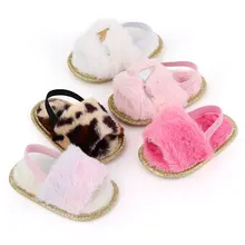 Fashion Kids Girls Boys Fur Sandals Shoes Tie-Dye Leopard Printed Flat With Soft Shoes 5 Colors
