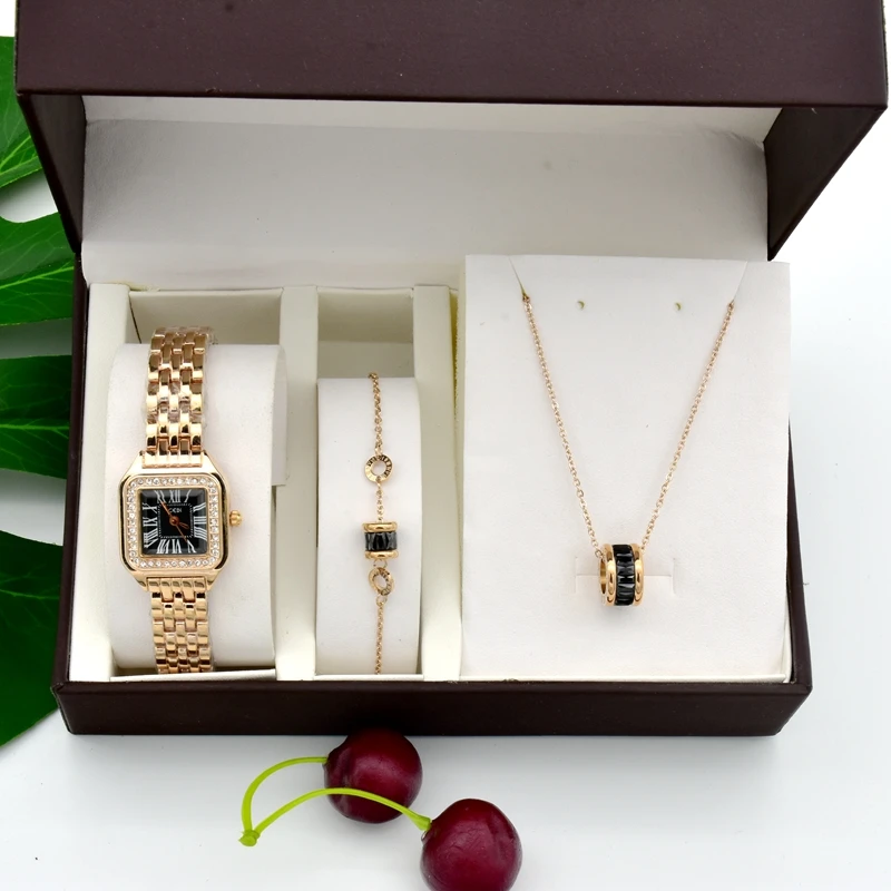 

Top Brand Women Watches Fashion Malachite Green Dial Quartz Watch Roman Digital Pendant Necklace Bracelet Jewelry Set Women Gift
