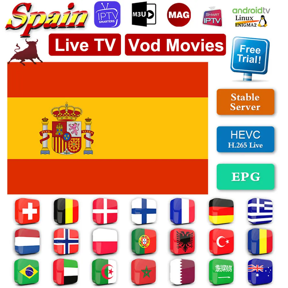 

HD World IPTV Spain m3u Subscription Live TV VOD DAZN Movistar Sport Cinema for IPTV Smart TV Box Android H96 Max X96 SSIPTV MAG