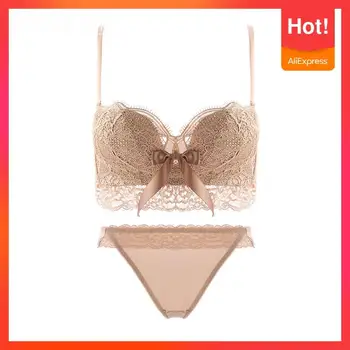 

Lace Lingerie Set Anti Sagging Wire Free Bra Underwear Set Push Up Women Lingerie 2020 Three Hook-and-eye Sexy Women's Intimates