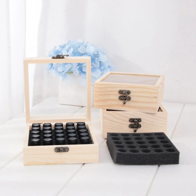

25 Slots Wooden Essential Oil Storage Box Aromatherapy Container Organizer