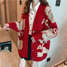 

Sweater Fashion Jacket Mid-length Thickening V-neck 2022 Spring and Autumn New Knit Cardigan Loose Long Sleeve Top