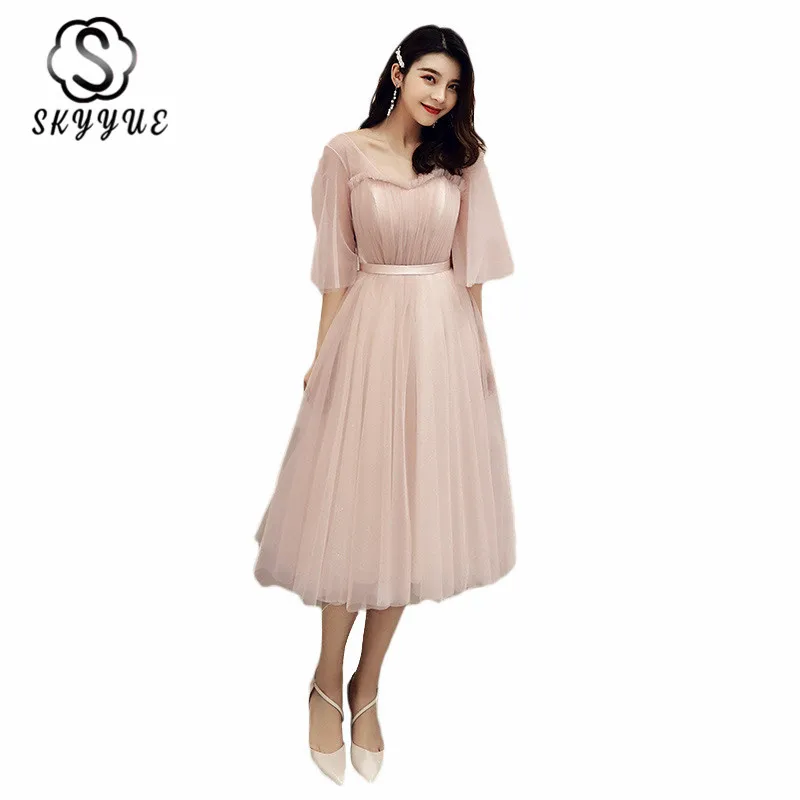 Bridesmaid Dress for Girls Skyyue E285 Elegant Pink O-neck Wedding Guest Gowns Half Sleeve Tulle Junior Bridesmaid Dresses Bridesmaid Dress for Girls Skyyue E285 Elegant Pink O-neck Wedding Guest Gowns Half Sleeve Tulle Junior Bridesmaid Dresses