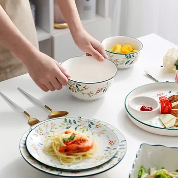 

7-Piece Porcelain Ceramic Tableware Dinner Set with Dinner Plate Dessert Plate Cereal Bowl 380ml Mug Service for 4 Cutlery Set