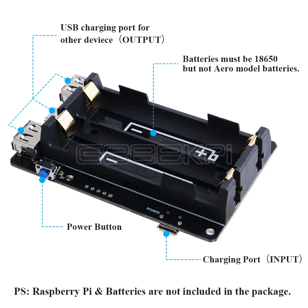 GeeekPi 18650 Новый UPS с RTC & Coulometer Pro удлиненное устройство питания двумя USB портами для