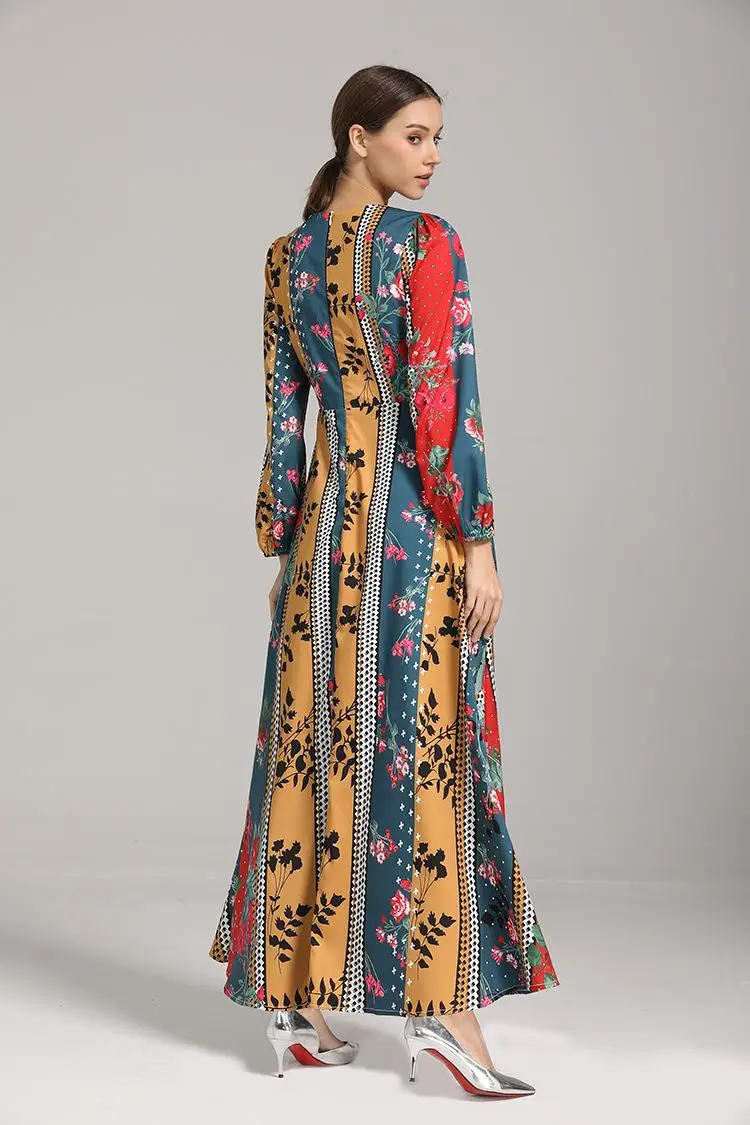 Этническое Boho Женское Платье макси с длинным рукавом печатных Коктейльные Вечерние Hoilday сарафан винтажное длинное Roeb платье осеннее платье s-xl