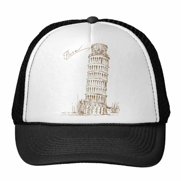 

Leaning Tower of Pisa Italy Pisa Landmark Pattern Trucker Hat Baseball Cap Nylon Mesh Hat Cool Children Hat Adjustable Cap