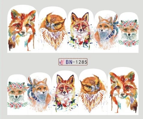 

Nail Sticker Water Decals Art Stickers Tattoo Slider Watercolor Wolf Fox Owl Designs Decorations Manicure Transfer Foil Wraps
