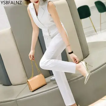 

Suit Vest 2 Piece Sets Womens White Plus Size 4XL Occupation Slim Summer Pink Office Sleeveless Blazer Pants Korean Fashion Set