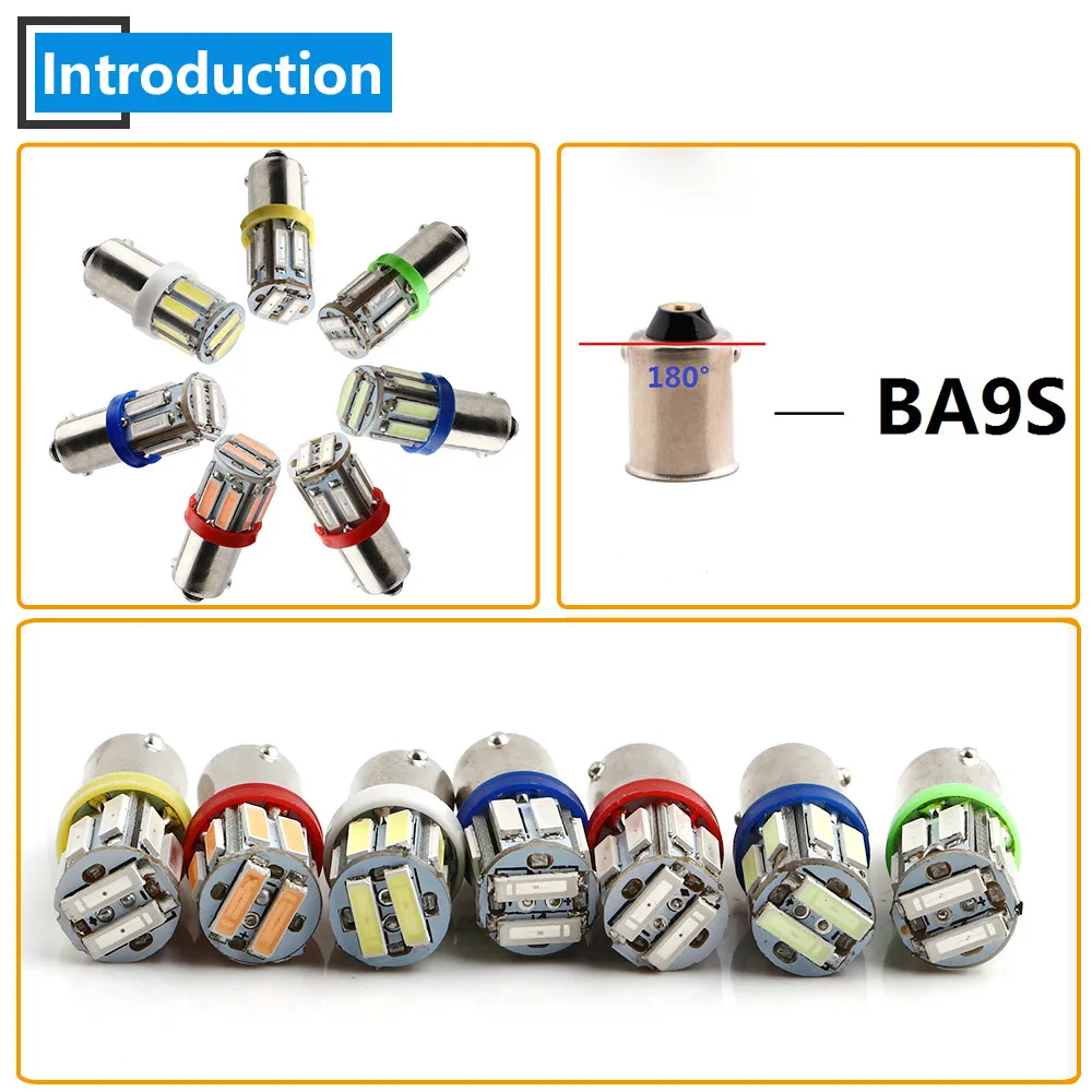 100X T11 12V BA9S 7014 10 SMD светодиодный лампочка для салона, боковой двери, задней панели приборной панели, индикатор для чтения, белый, красный, розовый