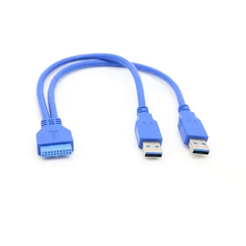 

30cm Dual 2 Port USB3.0 USB 3.0 A Male to Motherboard Mainboard 20Pin Cable Adapter 19 Pin USB Extension Cable