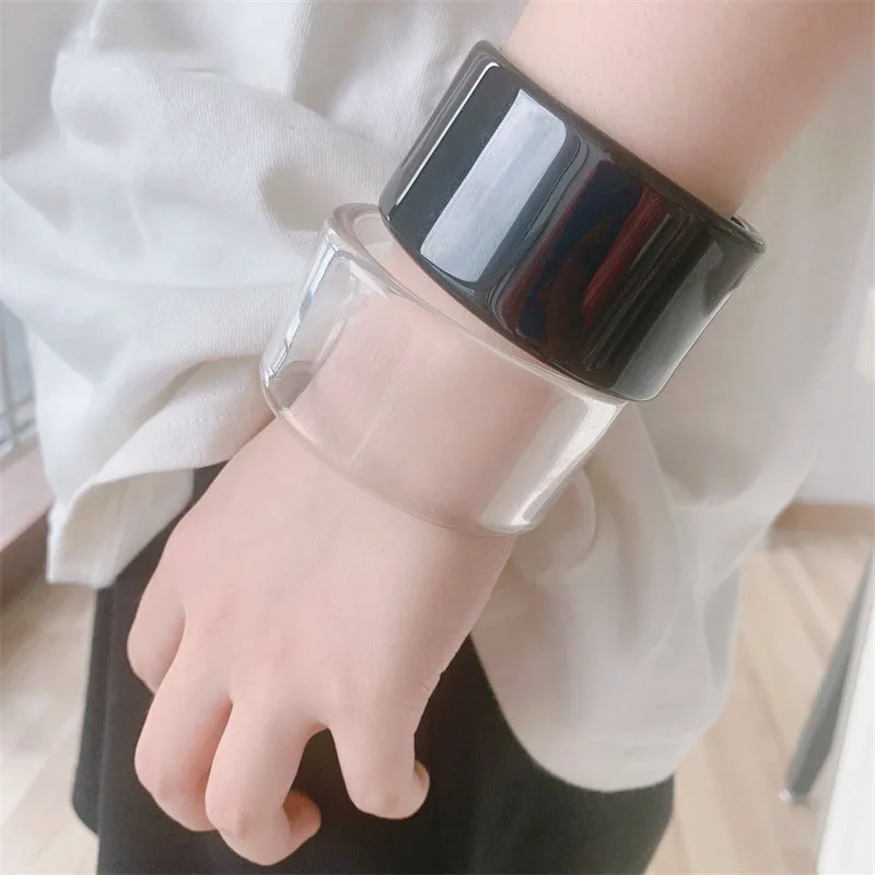 INS fashion punk hyperbole black white transparent geometry resin acrylic thick open bangle bracelet for women party jewelry