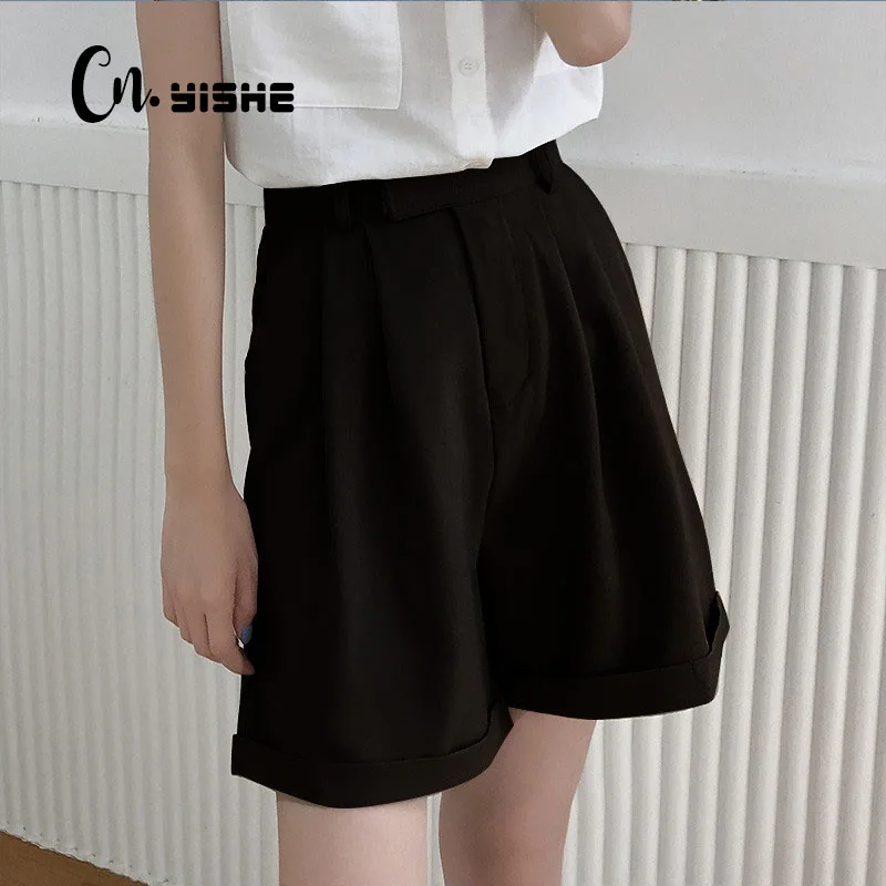 

CNYISHE 2020 Fashion Casual Loose Shorts Women Bottoms Solid Black High Waist Elegant Shorts For Women Sexy Beach Waer Shorts