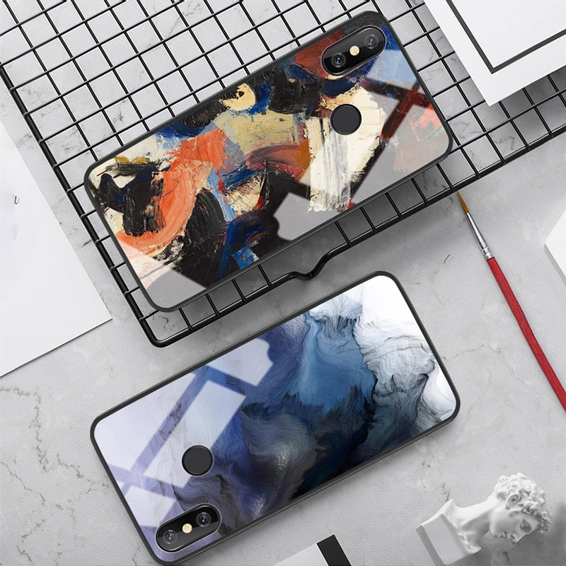 Стеклянный чехол с рисунком маслом для Xiaomi Mi A2 A3 Mi8 Mi8se Mi9 Mi9se Lite на Redmi 6 6a 7 7a 8a k20 Note6
