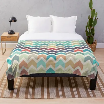 

Watercolor Chevron Pattern Blanket Wool Flannel Plush Blanket Bedspread For office Sherpa Blanket Couch Quilt Cover Travel