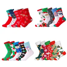 Зимние стандартные повседневные женские рождественские носки, теплые хлопковые носки с принтом снежинок и оленей, красные носки, подарок на год