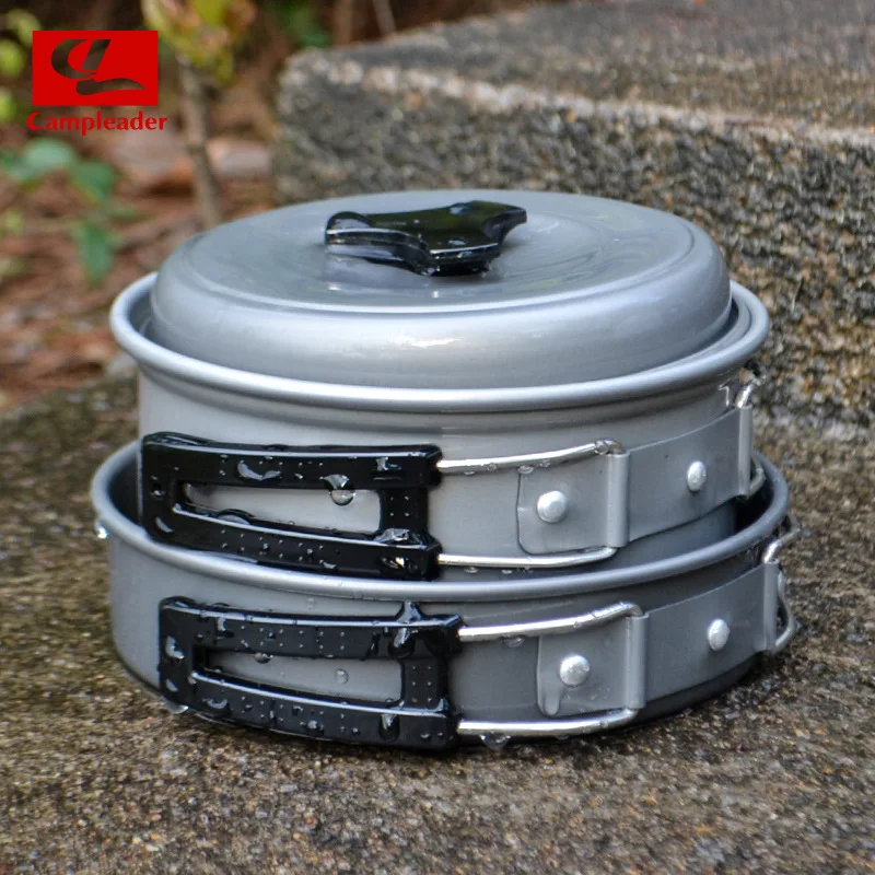 Outdoor Camping Pot Set Alumina Non-Sticking Pot Portable With Plastic Bowl Spoon for Picnic stainless steel camping cookware