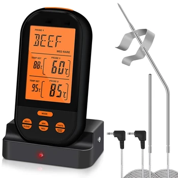 

Botique-Digital Meat Thermometer, Wireless Remote Digital Cooking Food Meat Thermometer For Smoker Oven Kitchen Bbq Grill Thermo