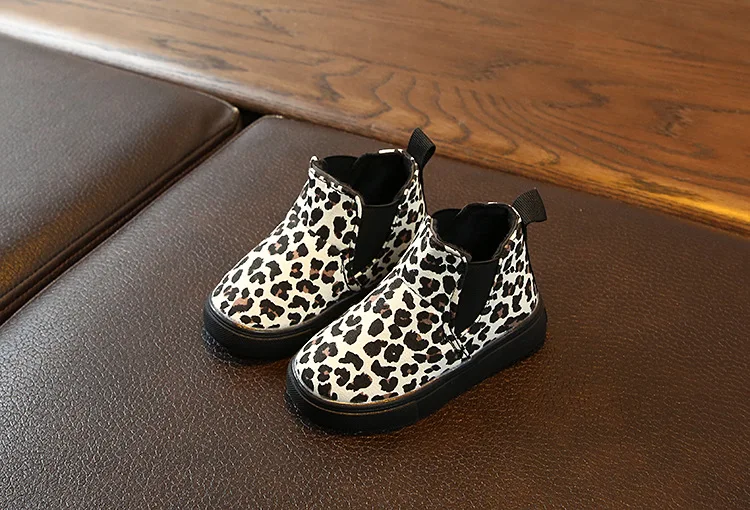 Childrens Leopard Print Single Boots Boys Girls  non-slip Thin Fleece Ankle Boots Princess Sneakers For Kids