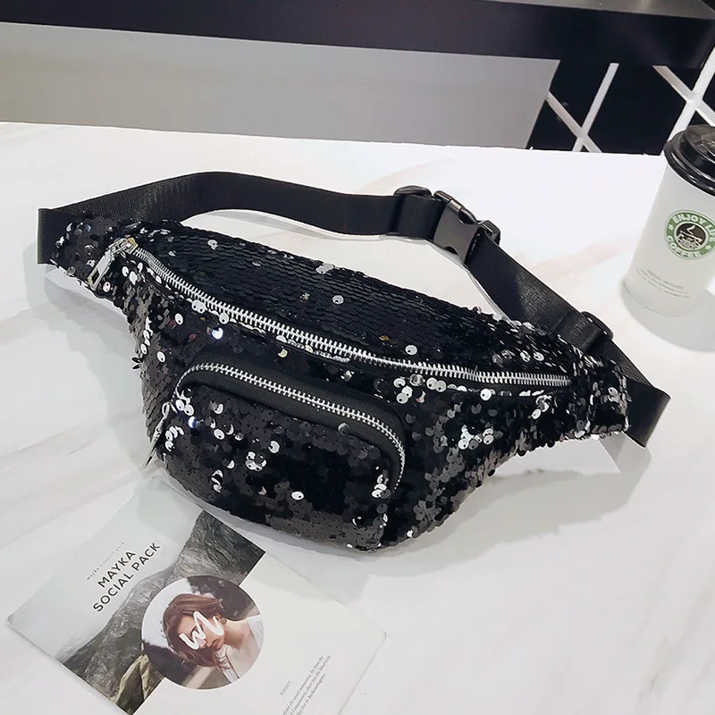

Sports Waist Pack Men And Women 2018 New Style Sequin Wallet Multi-functional Large-Volume Cash Storage Bag Mobile Phone Money B