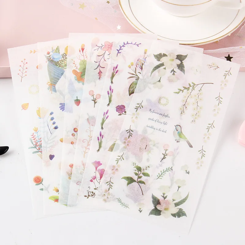 Decorative Labels Stickers 6 Sheets Cute Animals Floral Stickers Journal Decorative Stationery Stickers Scrapbooking DIY Diary Lable Scrapbooking Material
