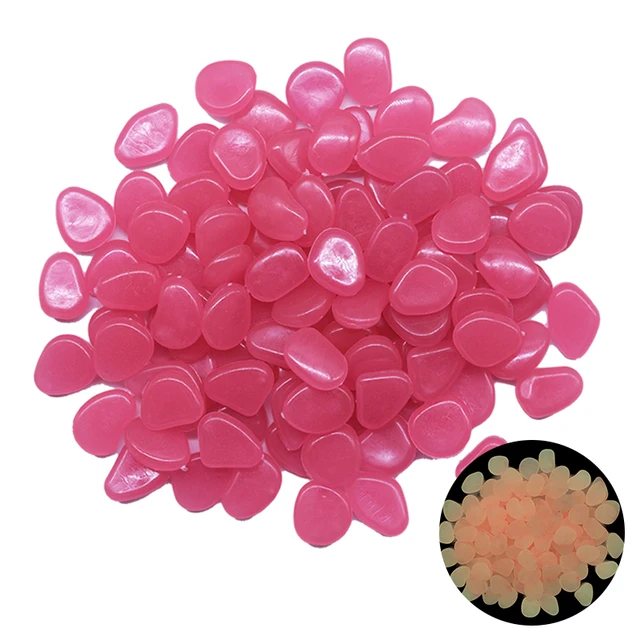 200Pcs Luminous Stone Glow In Dark Garden Pebbles Glow Stones for Outdoor Lawn Walkways Home Decoration Fish Tank Aquarium Rocks Dark pink