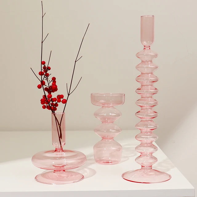 Pink Glass Candle Holde Candlesticks Holders Retro Glass Classic Craft Candlesticks Holders for Wedding Decorations home decor - Image 3