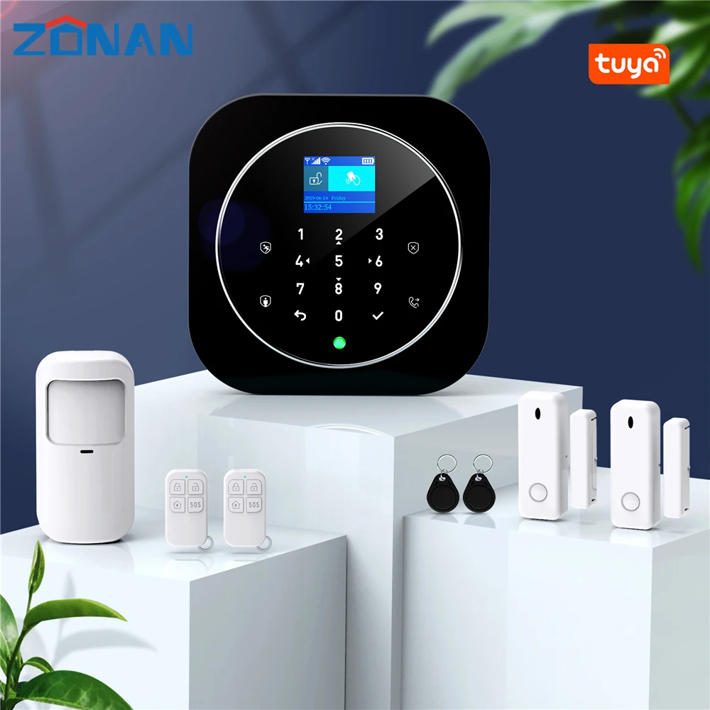 Wireless Home Burglar Alarm Tuya Wifi GSM Security Alarm System APP Remote Control Touch Keyboard Compatible Alexa & Google