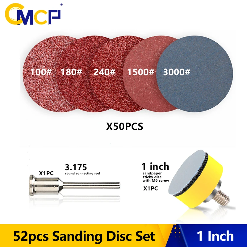 

CMCP 50pcs 25mm(1Inch) Flocking Sandpaper with 1pc 1Inch M6 Loop Backer Plate and 1/8" Shank Set For Polishing Tools