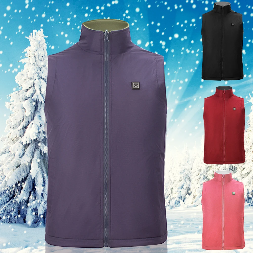 

Gift USB Charging Adjustable Temperature Thermal Waistcoat Vest Winter Jacket Men Women Soft Electric Heating Stand Collar Solid