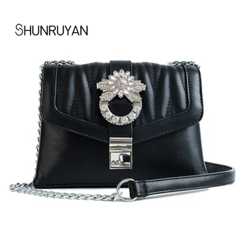 

SHUNRUYAN 2018 New Luxury Brand Design Crystal Women Bag Hasp and Zipper Crossbody Bag Shoulder Bag Ladies Bag Party Shoes