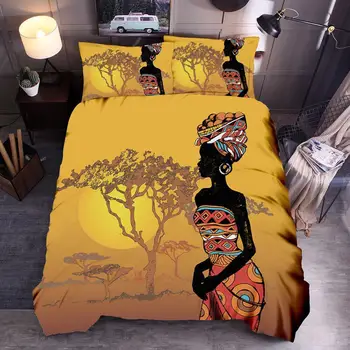 

African woman bedding set king man woman quilt pillow home textile red orange pillowcase set sun bedding 3 pieces