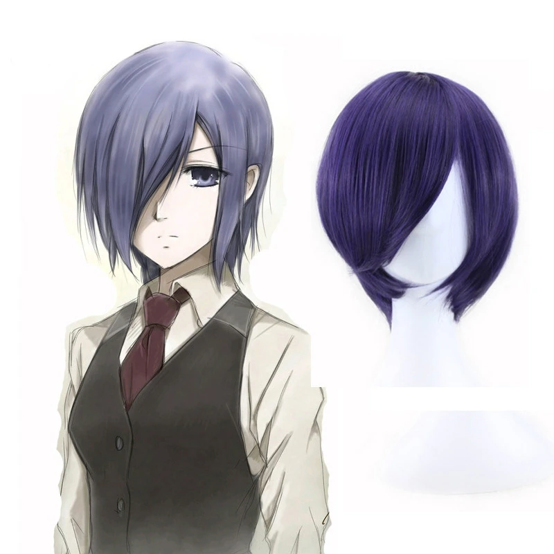 AIMISI Токийский Гуль Touka kirishima парик для косплея синий фиолетовые Короткие дешевые