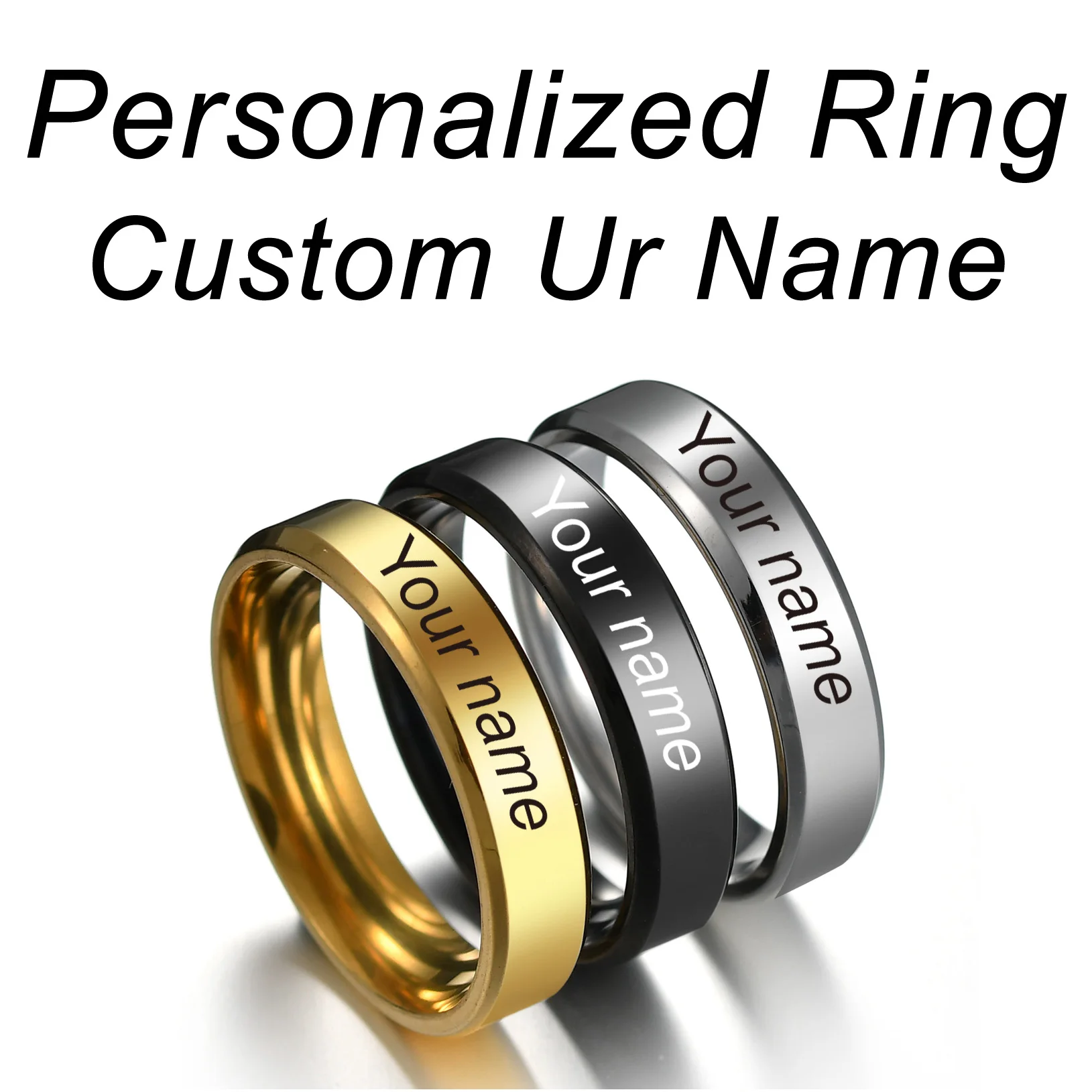 Customized-Rings Engraved Titanium-Ring Your-Name-Texts Signature Stainless-Steel Personalized