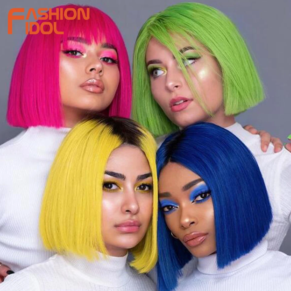 10 Inch Bob Wigs Straight Hair Lace Wigs For Women Cosplay Ombre Blonde Heat Resistant Fake Hair Synthetic lace front wig lace wigs womens synthetic wigs synthetic wigs