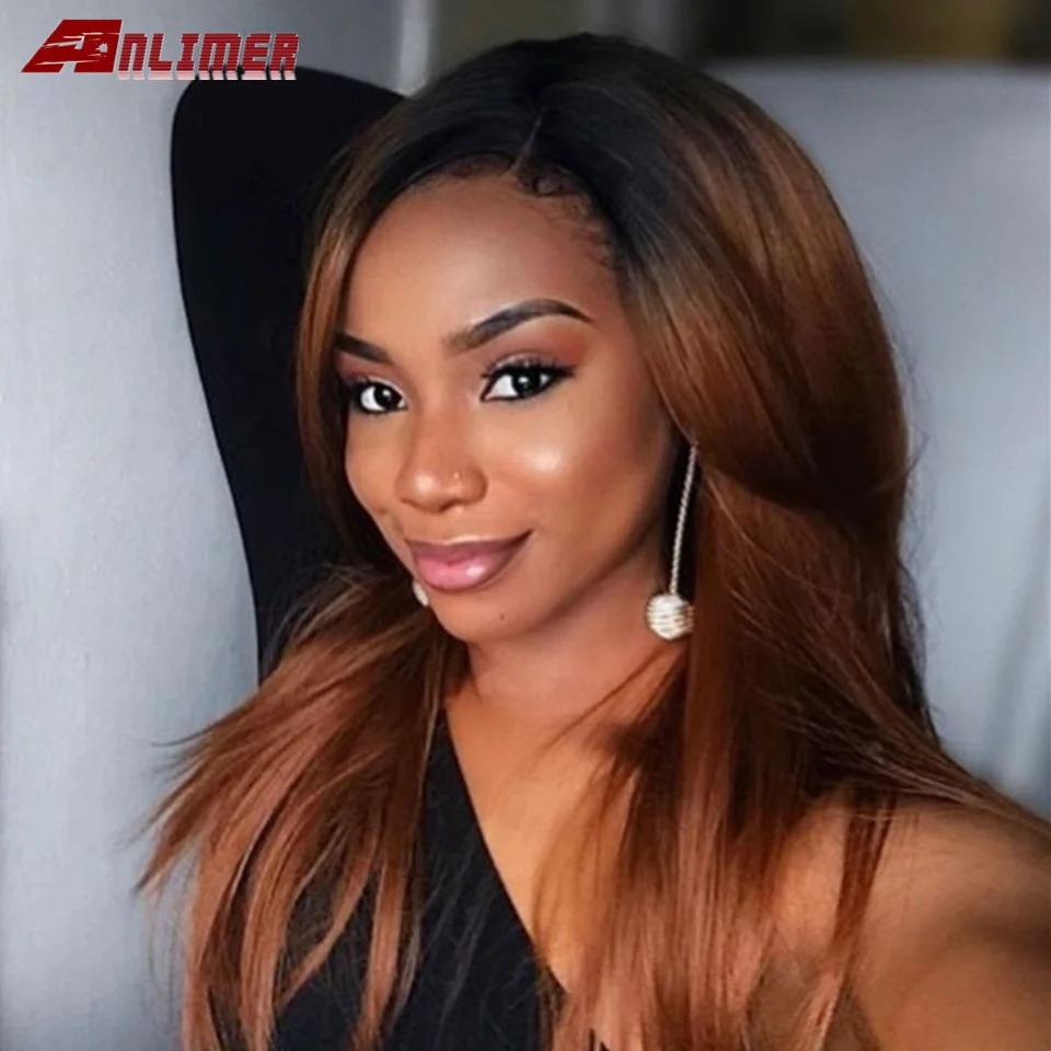 

150% Density Ombre Dark Brown Lace Front Human Hair Wigs Straight Brazilian Lace Front Wig Pre Plucked With Baby Hair
