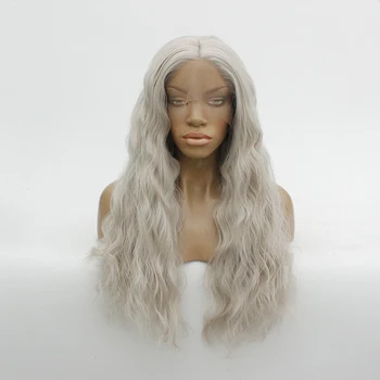 

Synthetic Wig Sliver Gray Water Wavy Lace Front Wig Middle Part Cosplay Wig Glueless Front Lace Wigs for Women