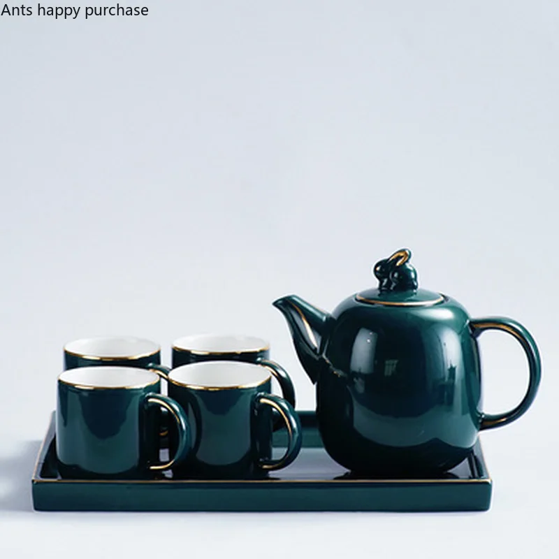 Европейский стиль простой зеленый фарфор чашка чайный горшок офисная чашка для кофе подарок для дома давая послеобеденный чайный набор с поддоном чайный набор