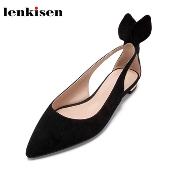 

Lenkisen new summer kid suede shallow rabbit ears sweet cute dating pointed toe low thick heels slip on comfortable pumps L09