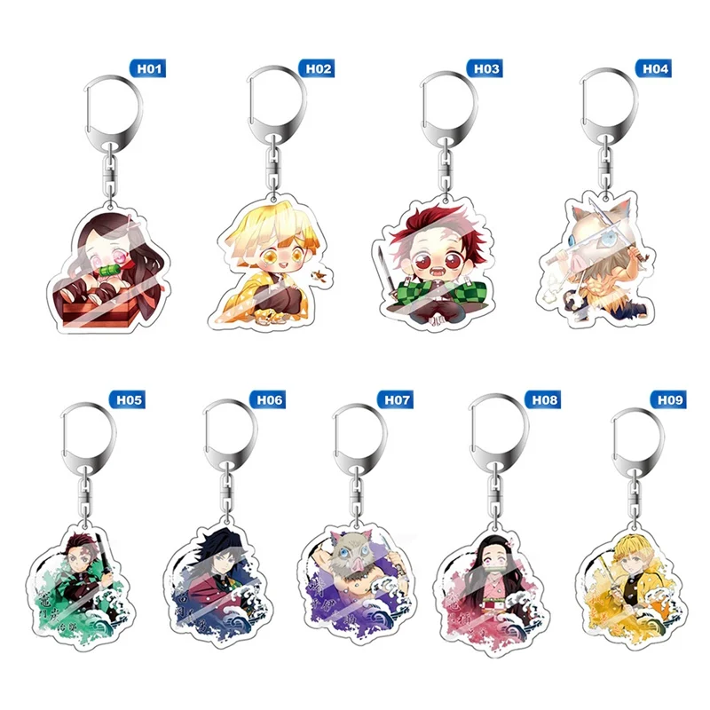 Anime Demon Slayer Kimetsu no Yaiba Keychain Cartoon Figure Acrylic Pendant KeyRing