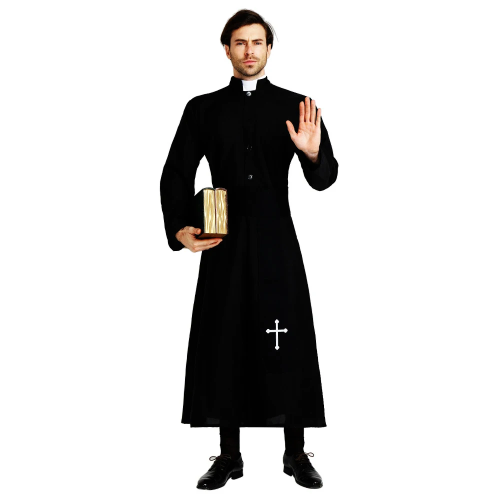 Adult Priest Pastor Minister Costume Men Religious Missionaries Clergyman Costumes Carnival Purim Mardi Gras Vocaloid Cosplay