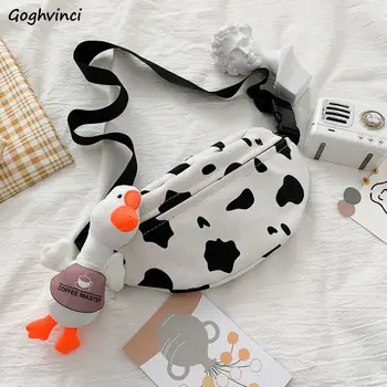 

Women Waist Packs Printed Canvas Harajuku Buckle Portable Cow Pattern Fanny Pack Travel All-match Sweet Girls Casual Chic Trendy