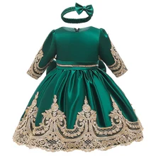 Детское платье с длинными рукавами и цветочной вышивкой для свадебной вечеринки; платье подружки невесты; праздничное платье для первого дня рождения