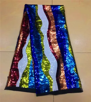 

5 Yards/pc Nice looking black french net lace fabric match small colorful sequins style african mesh lace for party dress ZD9-2