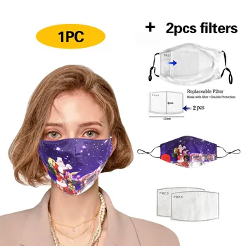 

Unisex Christmas Print Mouth Mask PM2.5 Activated Washed Reusable Face Masks Dust-Proof Smog mascarilla reutilizable con filtro