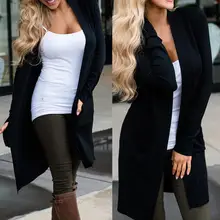 

Casual Women Solid Color Long Sleeve Pockets Cardigan Loose Knee-length Coat