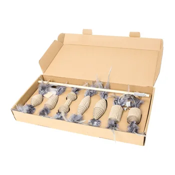 

7 pcs Cat Pet Toys Feather Linen Wand Cat Teaser Stick Interactive Toys Wood Mouse Toys Wood Rod Kitten Gift Set Organizer Case