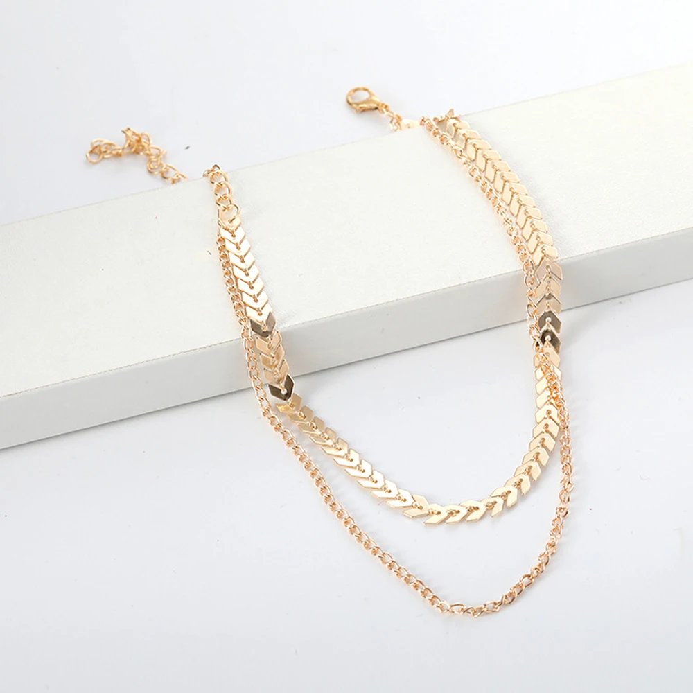 2021 New Chain Choker Two Layers Necklaces Fishbone Airplane Shape Gold Color Necklace Flat Chain jewelry