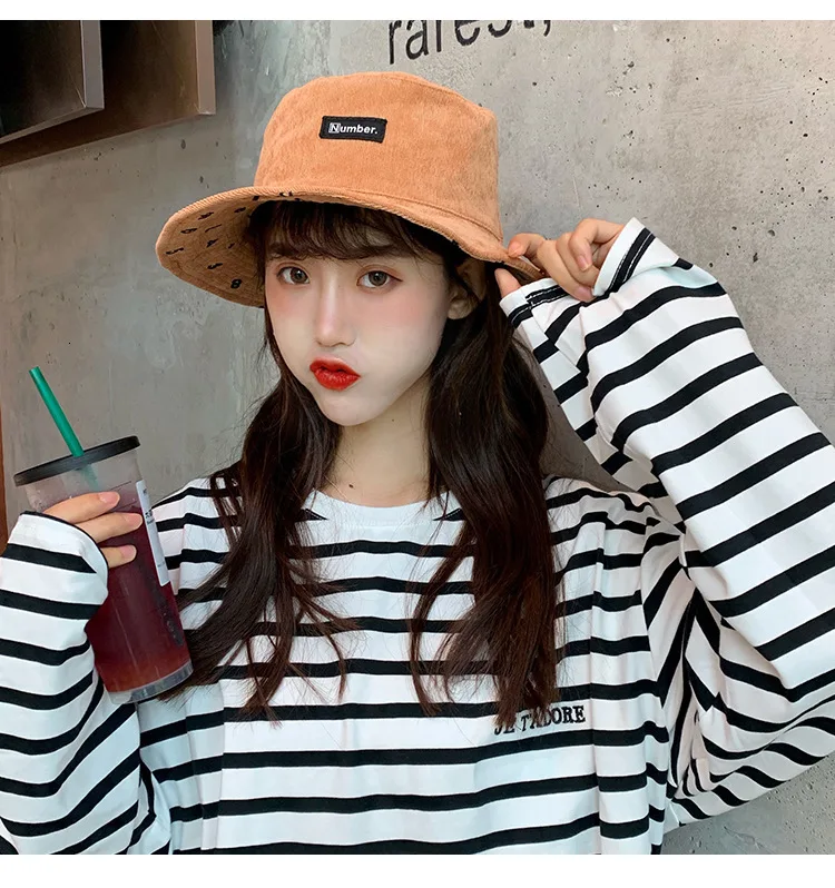 Winter New Figure Print Double-sided Women Bucket Hat Leisure Lovely Harajuku Fisherman Hat For Female Solid Wide Brim Basin Hat