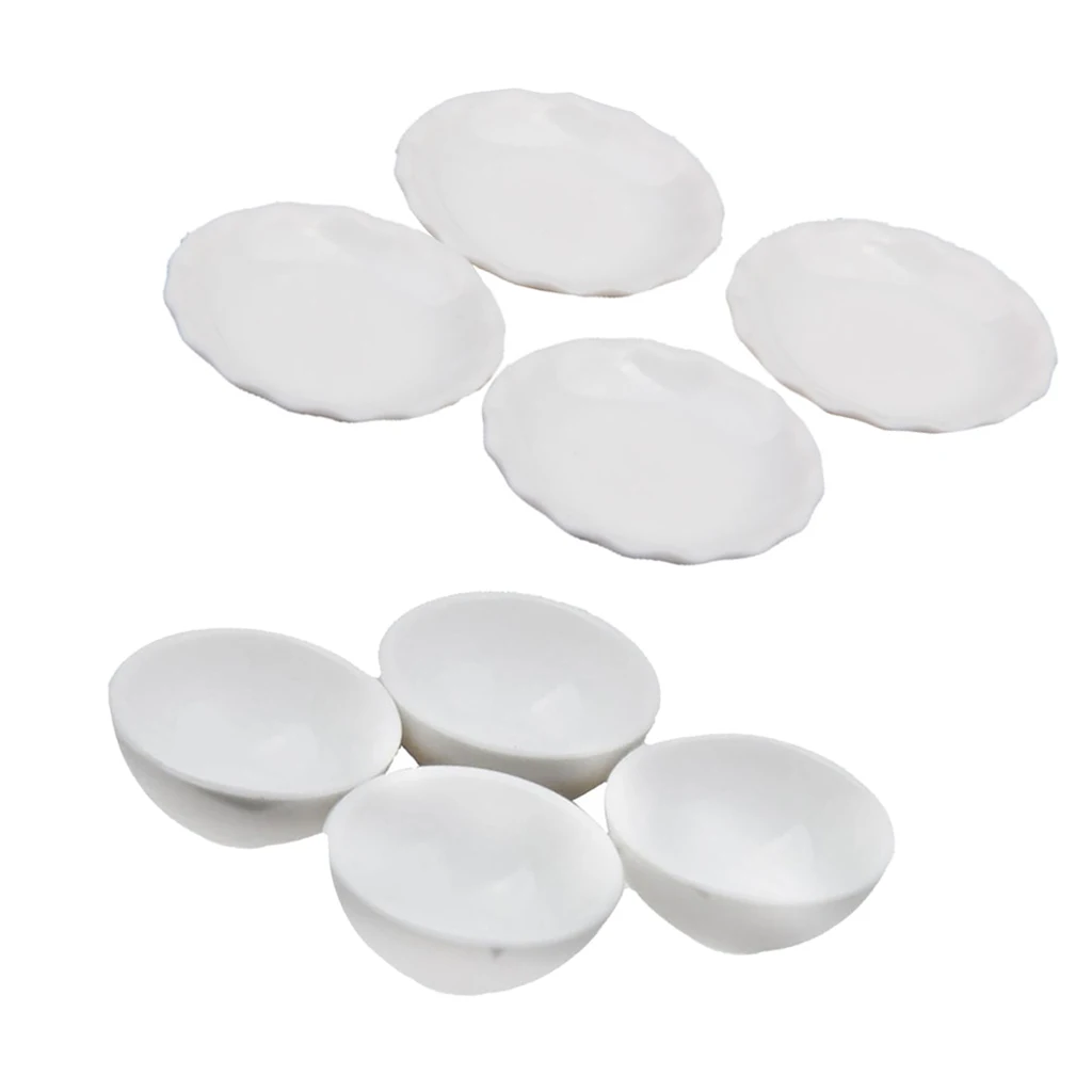 Dolls House Miniature White Ceramic Bowls Dishes Plate Tableware Kit 1/12